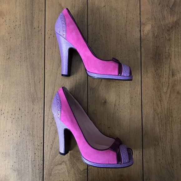 Marc Jacobs Pink Suede + Purple Leather Heels (size 36.5) - Picture 2 of 10